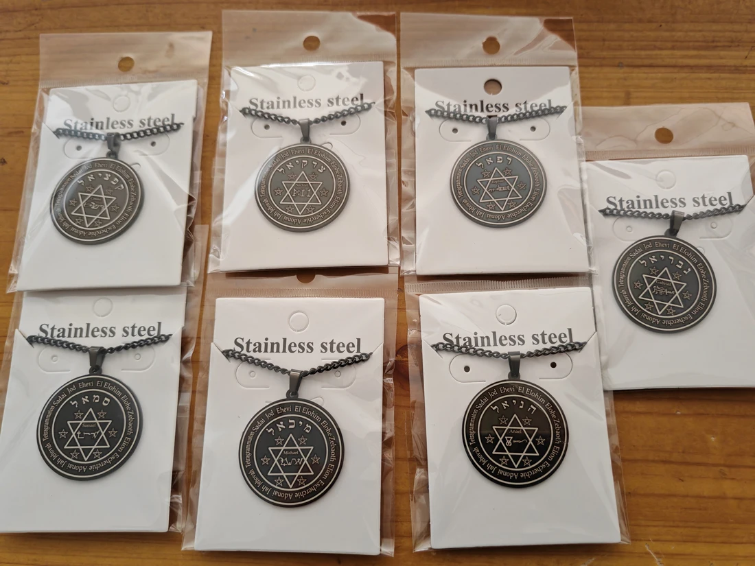 Seal of Solomon Seven Archangels Cassiel Sachiel Samael Michael Anael Raphael Gabriel Talisman Stainless Steel Pendant Necklace