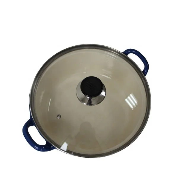 Enamel Risotto Pan Pot Round Cast Iron Casserole Dish With Glass Lid