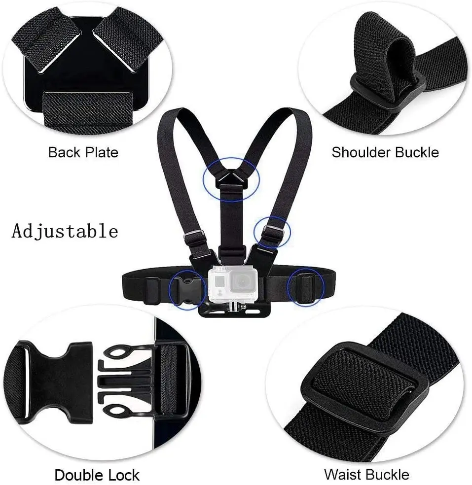 Adjustable Chest Mount Harness Head Strap Belt Kit For GoPro Hero 11 10 9 8 7 6 5 SJ4000 SJ5000 Sport Camera