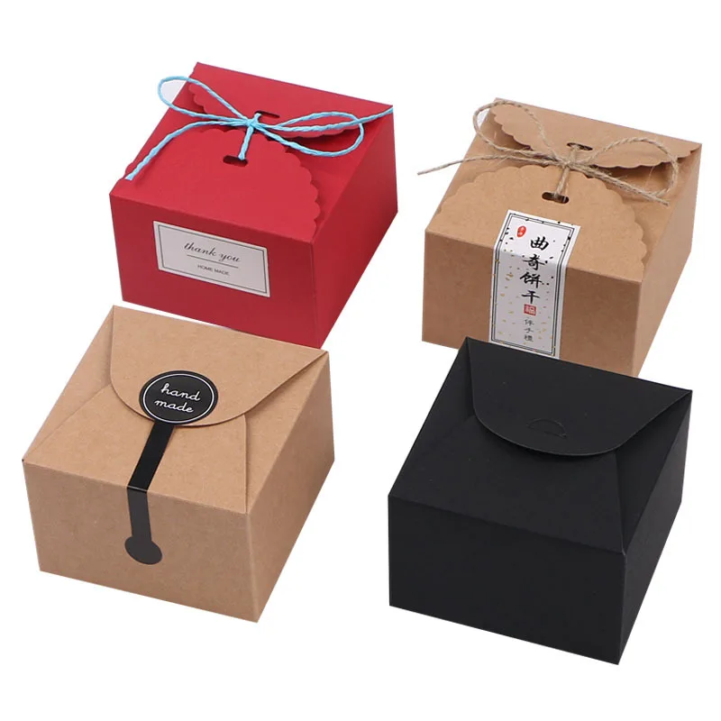Medium size Fashion design cheap price custom recycle kraft paper cake box for bakery cake cupcake packaging with a bow