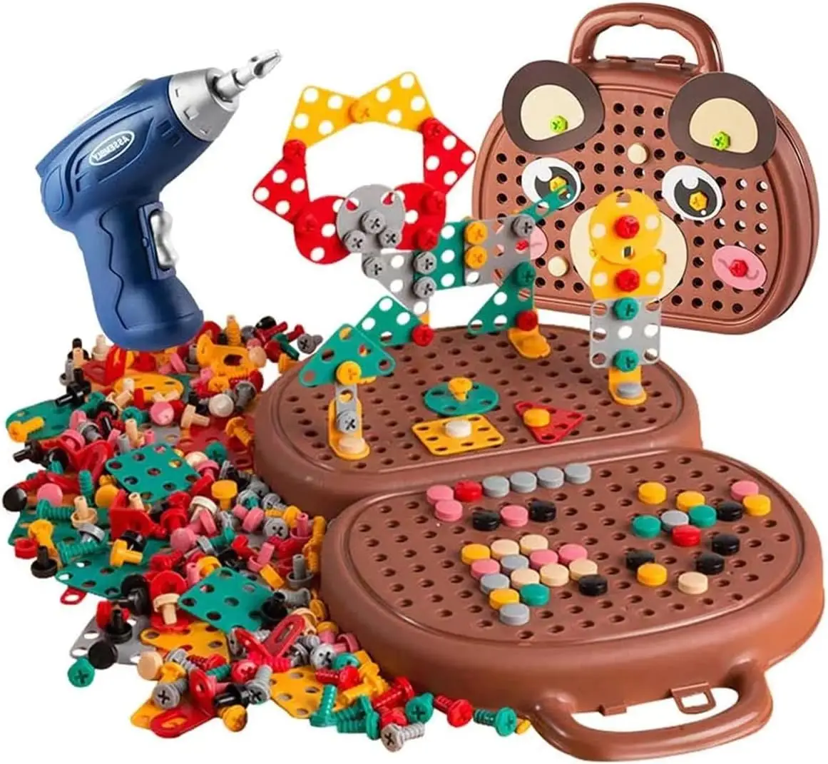 Montessori Plastic Tools Toys Driller Toolbox Toy screw building block board with electric drill kids educational toys