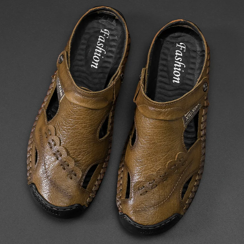 
100% Genuine Leather Sandals Men Breathable Outdoor Sandals Plus Size 48 Dual Men Slippers 