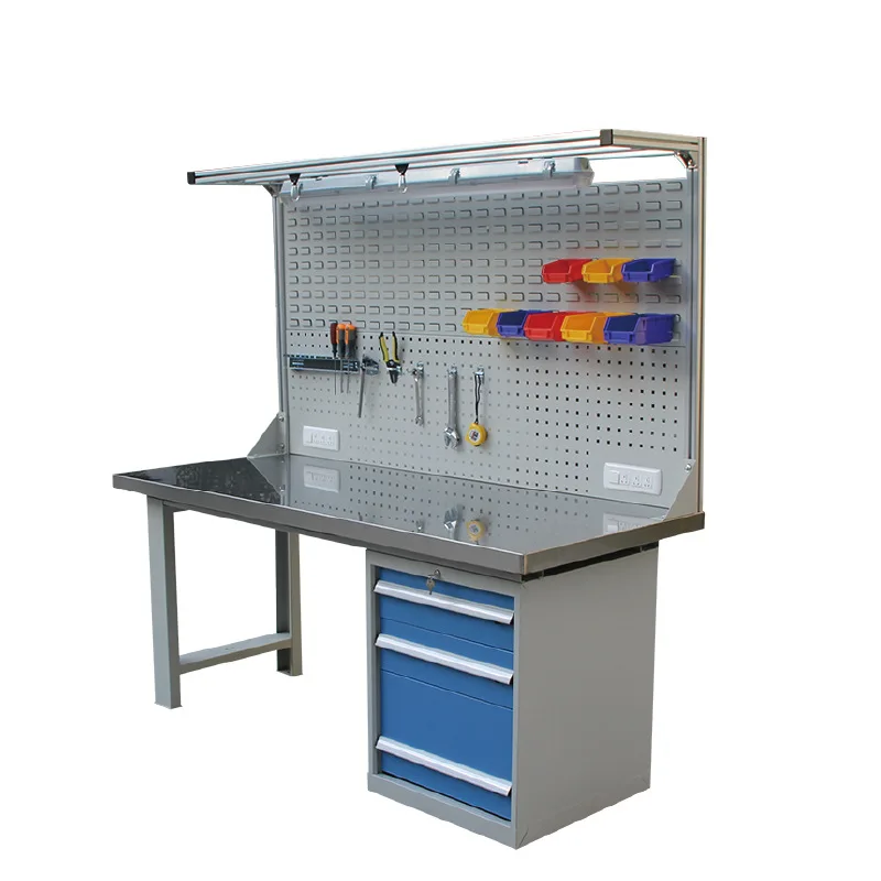 OEM Custom Steel Metal Iron Optional desktop ESD Industrial Factory Workbench with drawer parts hang on board