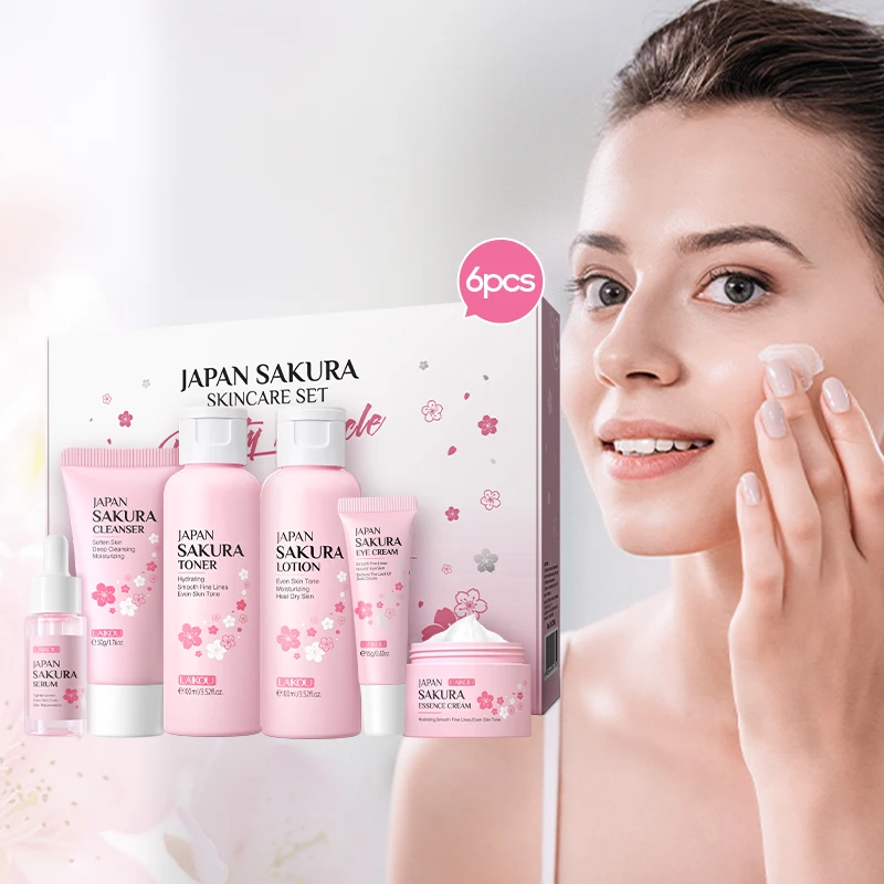 Laikou japan sakura facial products hydrating anti-aging brightening repairing cream professionals skin care set 6pcs