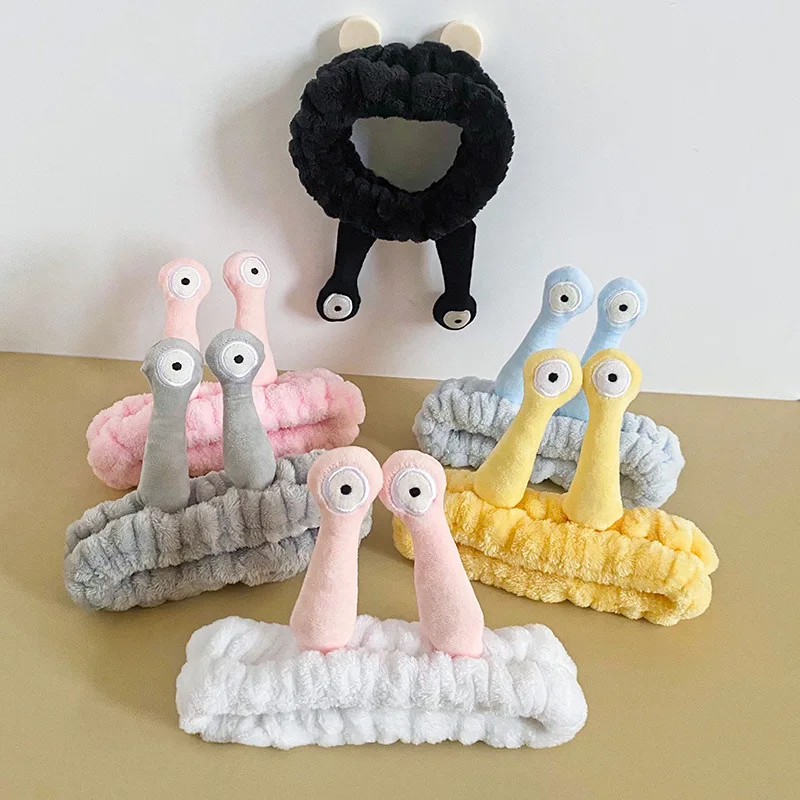 Qianjin Funny Cartoon Flannel Snail Headband High Elastic Spa Makeup Shower Hairband Skincare Hair Accessories For Women