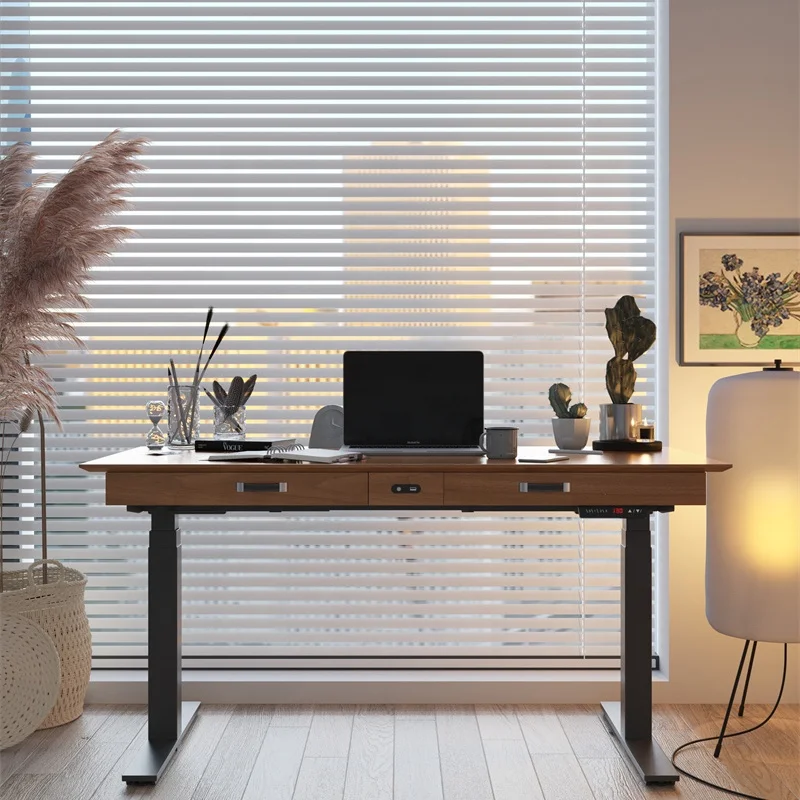 Luxury boss Electrical Height Adjustable Computer Sit Standing Office Desk Customized Workstation Wooden Style ergonomic tables