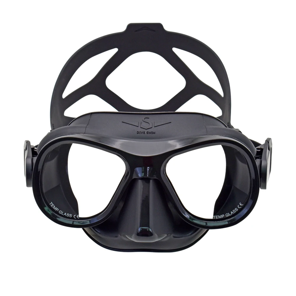Freediving Full Face Diving Snorkel Mask Liquid Silicone Low Volume 25cc Pink Tempered Glass Slap Strap Neoprene Dive