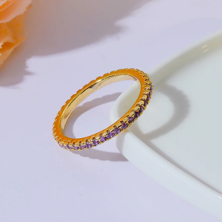 2024 New Round Stone Color Ring Diamond Ring Dense Wax Micro Inlaid Color Zircon Plated 18k Gold Ring