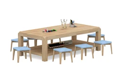 Kindergarten art area solid wood furniture baby learning interactive multifunctional combination table and chair