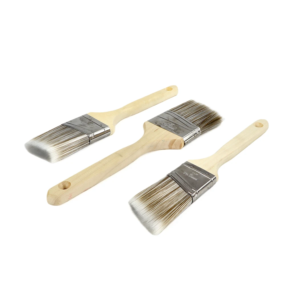Set 3 DIY Wood Plastic Handle Paint Brushes PET bristle Synthetic Fiber Flat Wall Industrial Polishing OEM Customizable