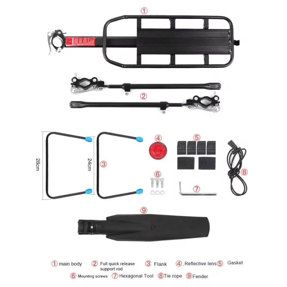 Quick Release Adjustable Bike Bicycle Cargo Rack MTB Road Bicycle Bike Cargo Luggage Carrier Rear Rack with Mudguard