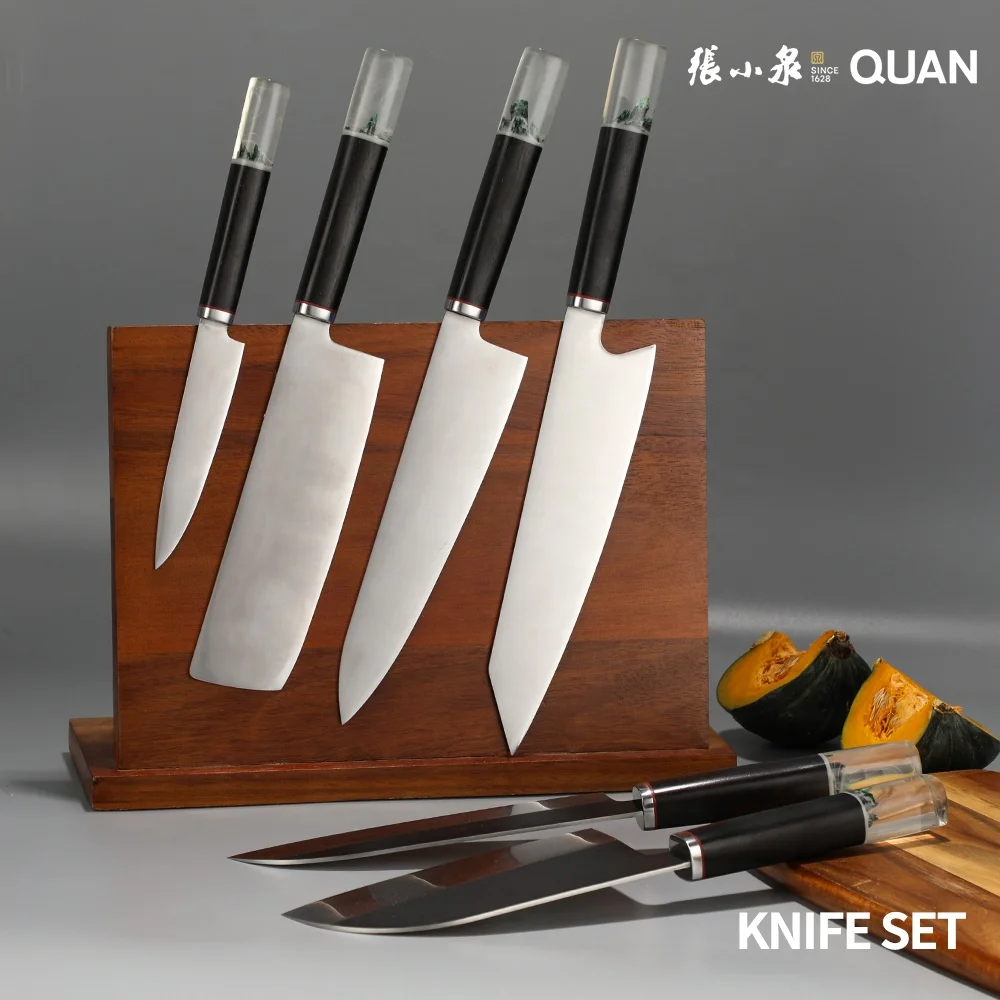 Forge Steel 5CR15 Kiritsuke knife Sushi Knife with Chinese Traditional Landscape Painting Wood Handle