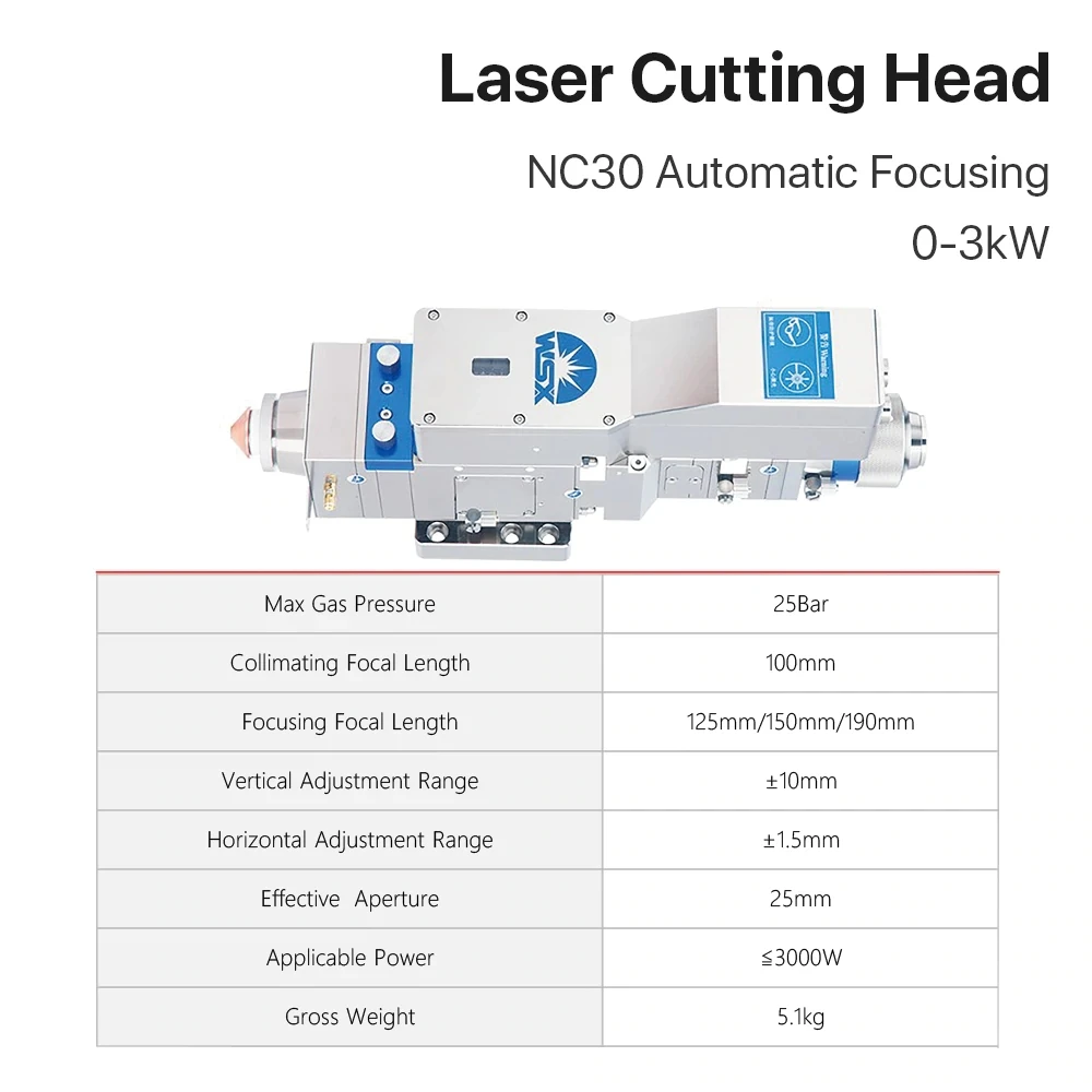 3000W NC30 WSX Auto Focus Fiber Laser Cutting Head