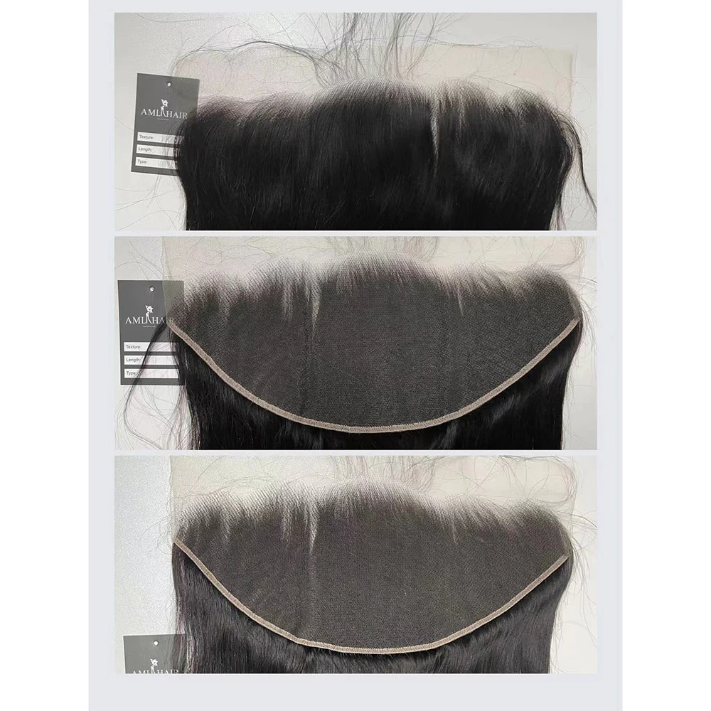 AMLHAIR brazilian hair natural color silky straight pre plucked baby hair line 13x4 13x6 HD swiss lace closure frontal