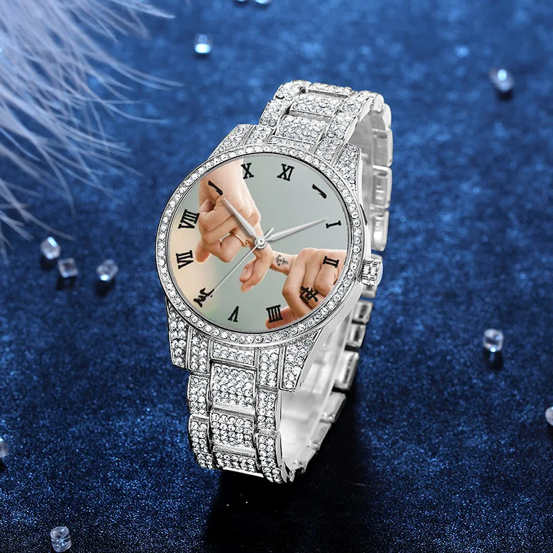 Full diamond private picture custom watches luxury watches female wrist with custom logo for women and girls