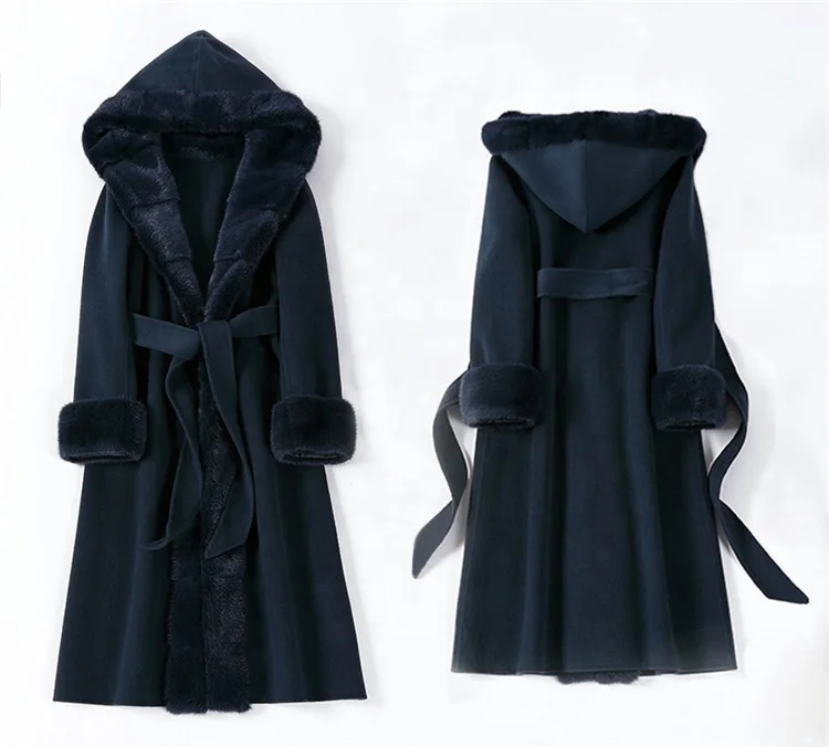 2021 New Real Hooded Wool Trench Coat Handmade Long Warm Wool Coat Women