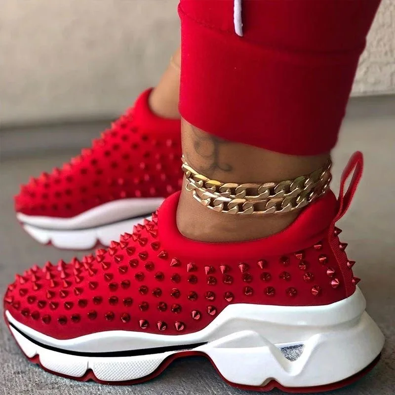 TX 2021 fashion brand black spike casual breathable soft sports shoes for women thick-soled non-slip running red bottom sneakers
