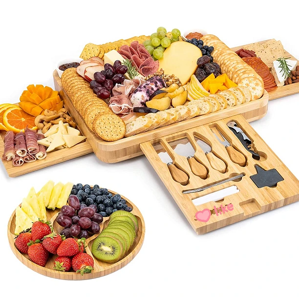 Amazon top seller 2022 home  kitchten With Slide Out Drawer Acacia Bamboo Cheese Board Charcuterie Platter