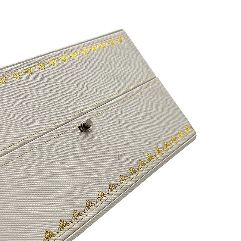 White Texured PU Leather Pocket Watch Box Octagonal Plastic Watch Box with Open Button