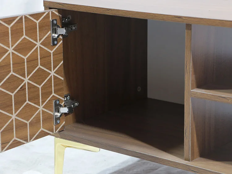 Metal feet tv cabinet modern with silk print doors living room furniture with storage cabinet