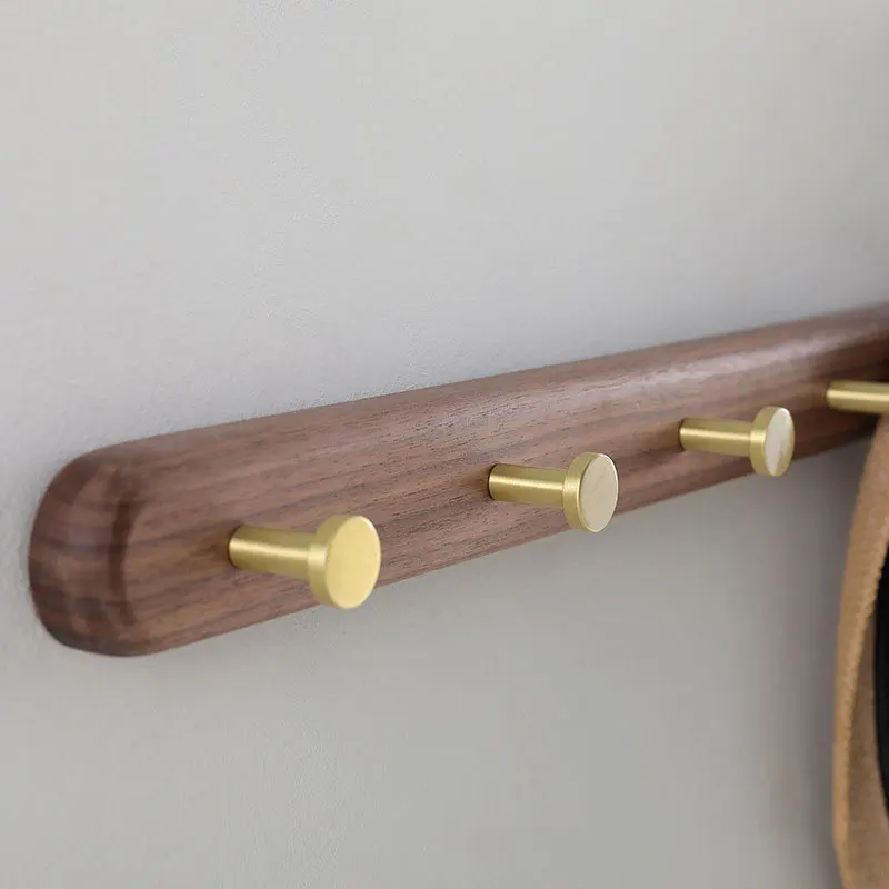 Brass Coat Hook Wooden Row Crochet Coat Rack Bedroom Wall Hanging Black Walnut Clothes Hook