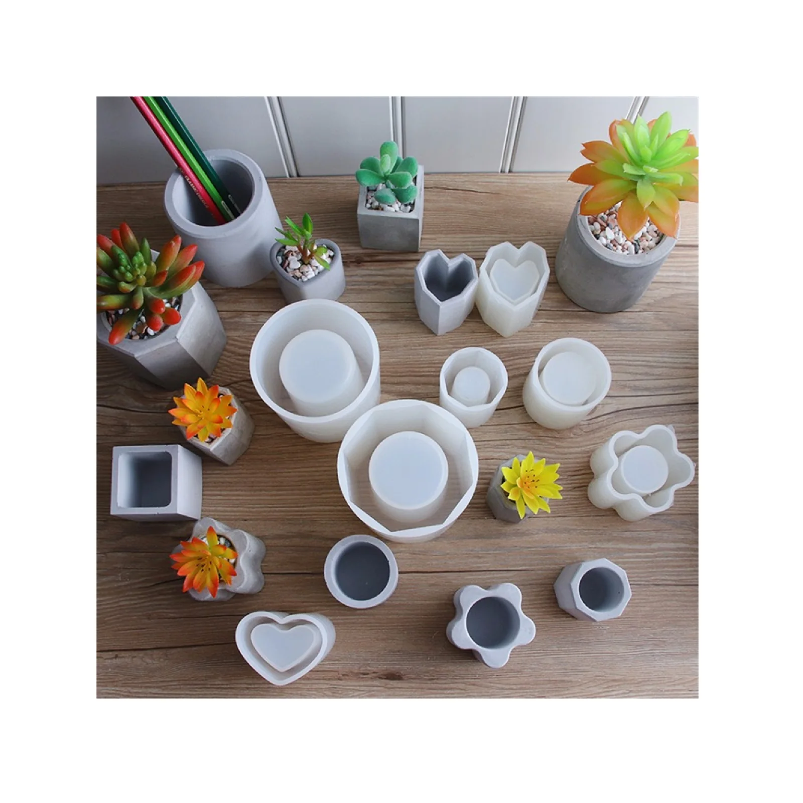 Lotuz Silicone Custom Small Desk Garden Flower Pot Cement Concrete Vase Planter Molds For silicone molds for concrete