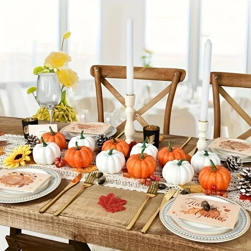 White Orange Artificial Pumpkin Home Decor Halloween Pumpkin Ornament Large Foam Pumpkins with Maple Leaf for crafting