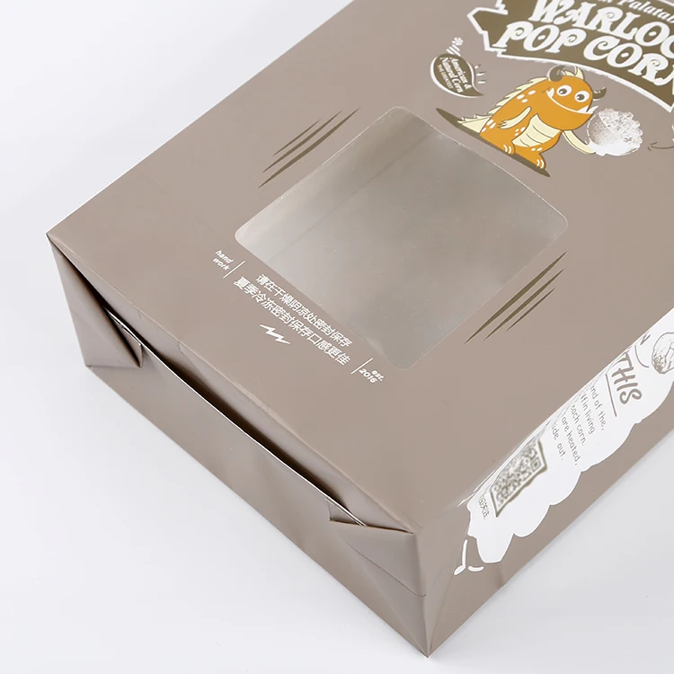 Wholesale Clear Window Chocolate Colored Popcorn Kraft Paper Bag Bakery Dessert Food Bag Side Gusset Bags With Tin Tie