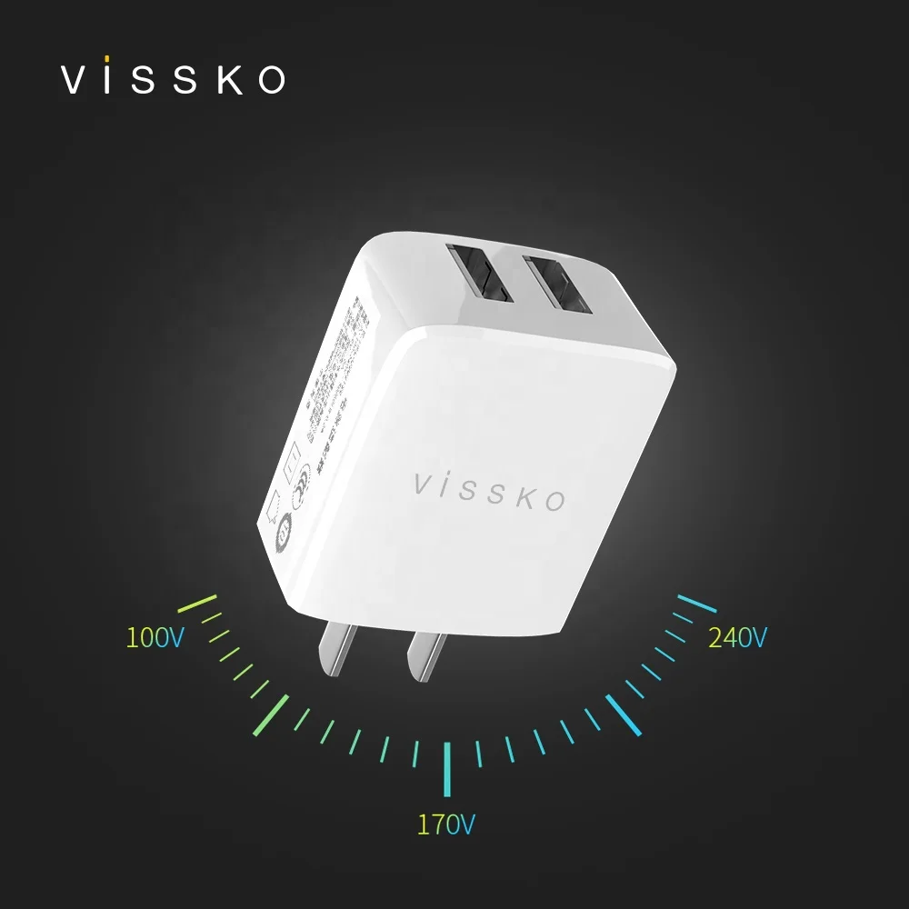 
Vissko 2A dual USB port travel charger compatible with ios and android phone 