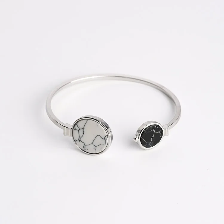 Fancy Design Marble Round Bangle Bracelet Double Circle Asymmetrical Adjustable Jewelry