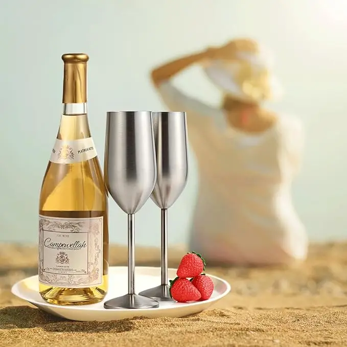 304 Stainless Steel Two Pack Champagne Glasses 8oz Stainless Steel Wine Glass With Handle, Not Easy To Break