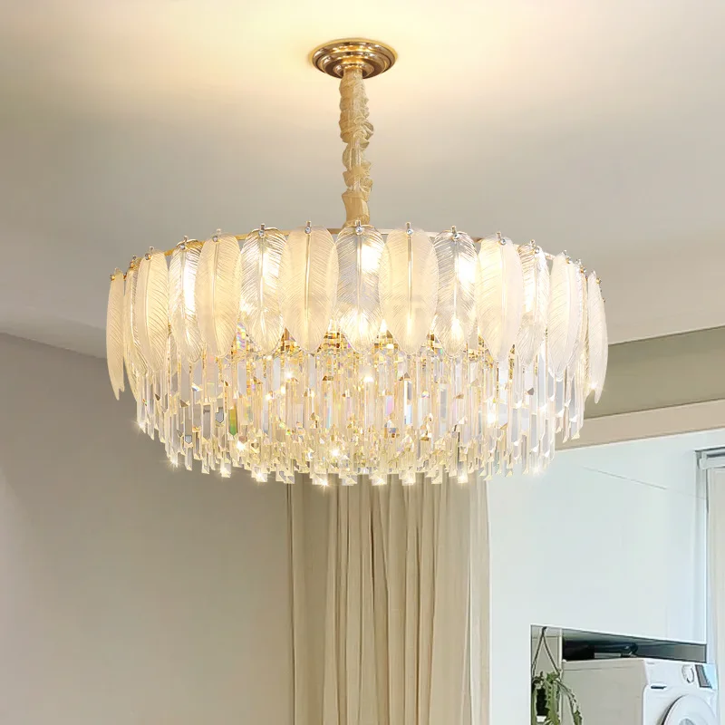 French light luxury living room chandelier, modern minimalist dining room lamp,  bedroom lamp, cream style crystal chandelier
