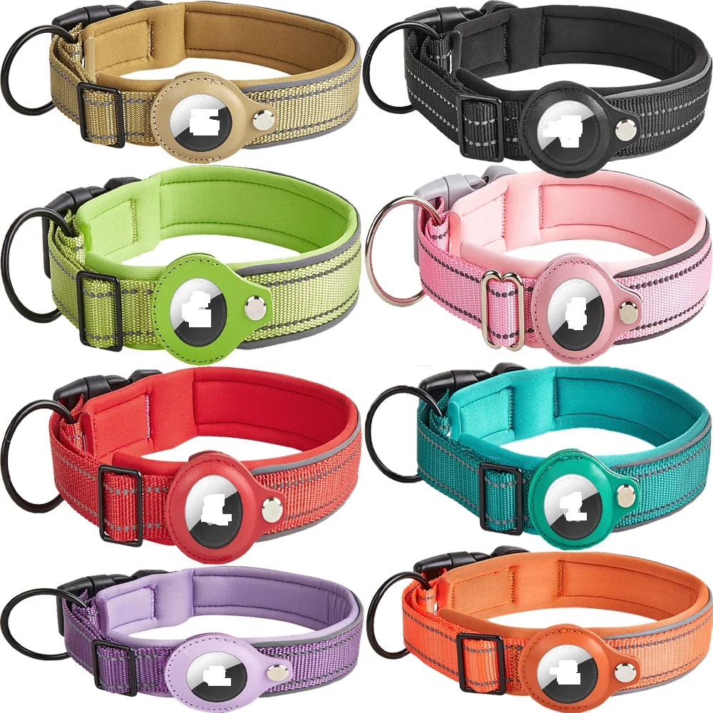 Reflective Nylon Pet Collar with Air Holder Antilost GPS Dog Collar for Comfortable Walking