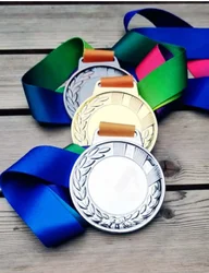 Blank Medals Ear of wheat medal with Color ribbon gold Silver Copper Color medal print for free on the blank