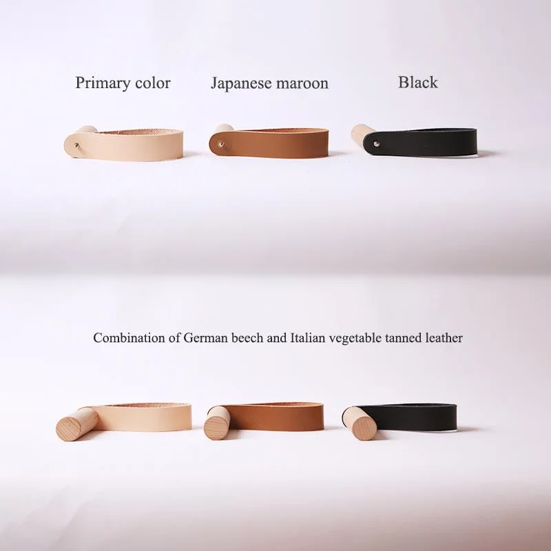 Diy Natural Wood+leather clothes Hanger Wall Mounted Coat Hook Decorative Holder Hat Scarf Handbag Storage Hanger Bathroom Rack