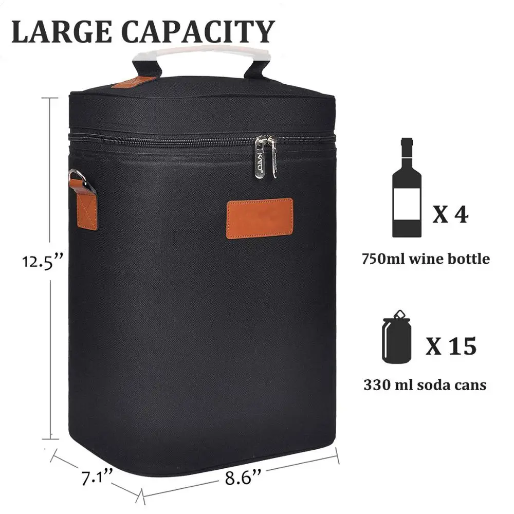 Insulated Padded Portable Versatile Wine Cooler Tote Bag Travel Camping Picnic 4 Bottle Wine Carrier Bag