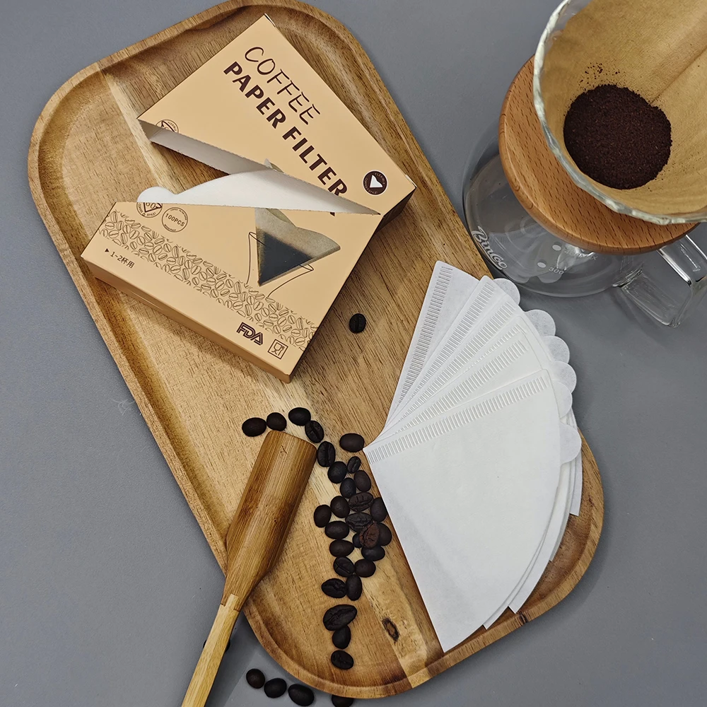 Hot Sale V-Shaped Filter Paper Filter Imported American Coffee Wood Pulp Cone Natural Unbleached Coffee Filter Paper