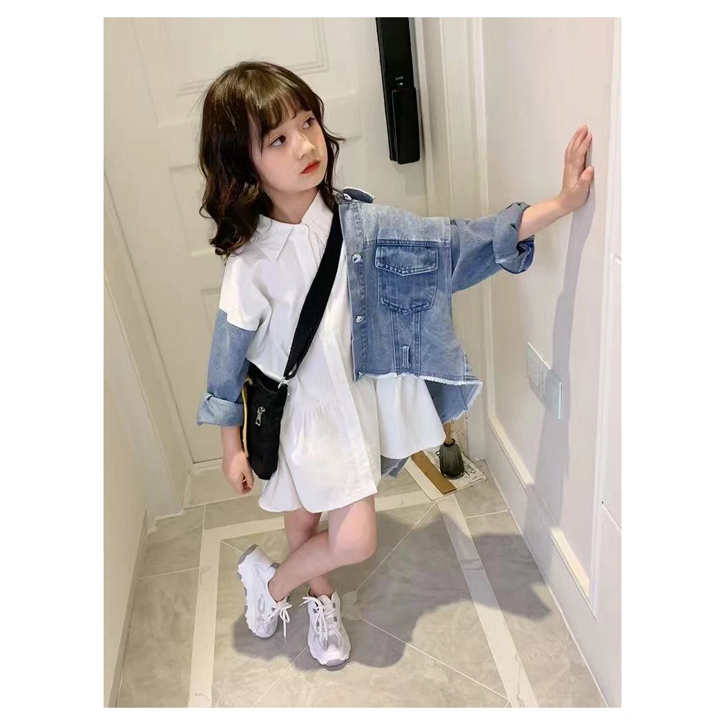 
High quality two-piece suit Super stylish two-piece suit Girls denim vest shirt two-piece suit 