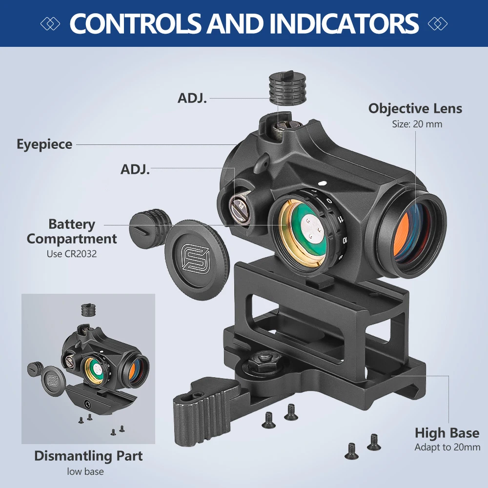 SPINA OPTICS  1x22 Red Dot Scope Optic Sight hd-41 tactical gear  Hunting Waterproof QD Sight Rubber