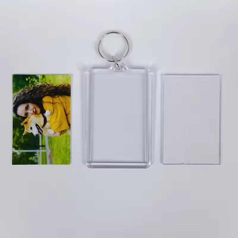 Sublimation PET Keychain Creative Photo Frame Transparent Plastic Tags Hanging Photo Keychain Blank Plastic Key Chains