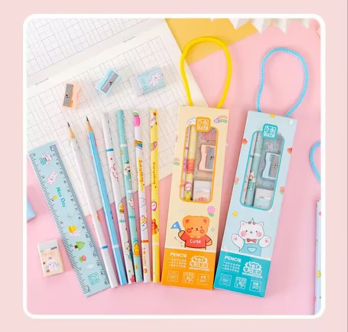 Wholesale Kids Stationery Gift Set Five Piece  Cute Kawaii Set School Supplies Kit