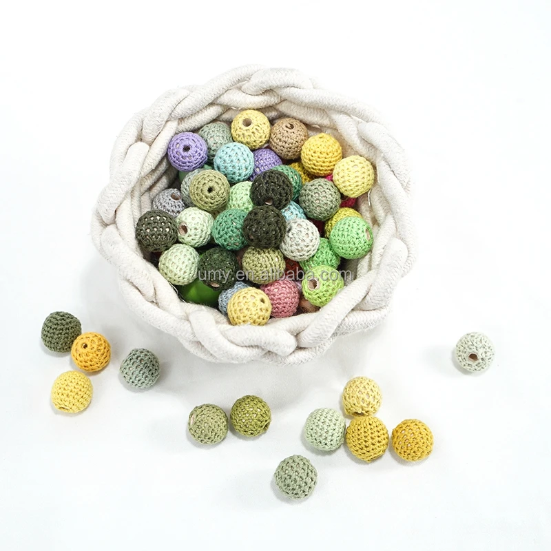 Wholesale Beech 138 Color Natural Wooden Rings Teether Baby Bracelet Hand Crochet Beads