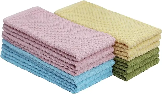 Kitchen Towel Set of 12 Terry Towels 100% Cotton Waffle Dish Towel Set Soft Absorbent Quick Dry Low Lint Cleaning Cloth