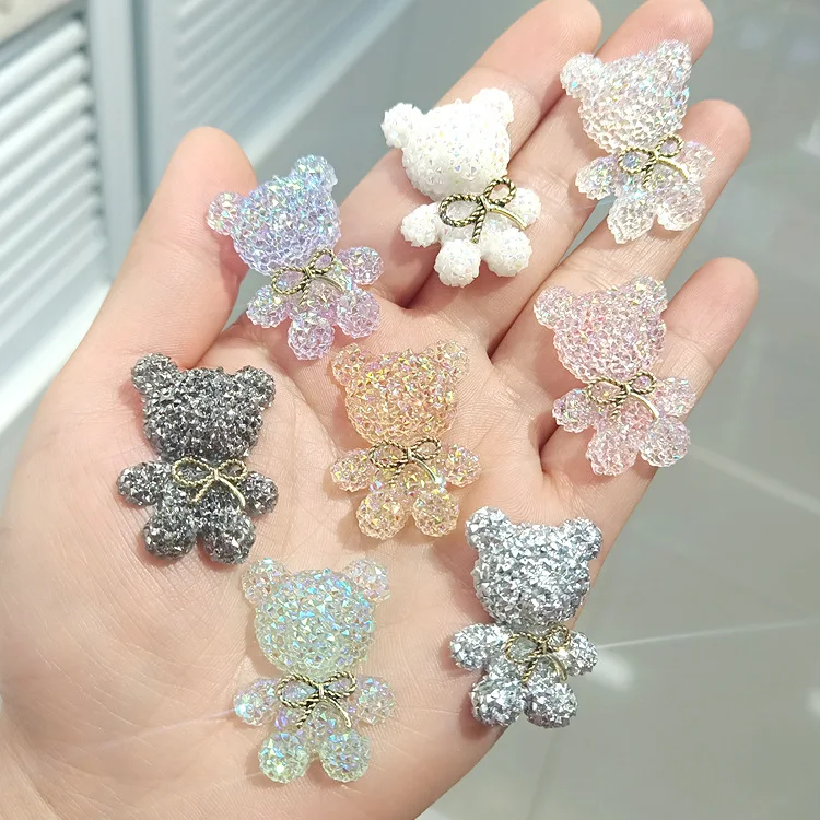 Colorful resin accessories cartoon full diamond bow tie bear waist DIY flower phone case hair clip and hair accessories