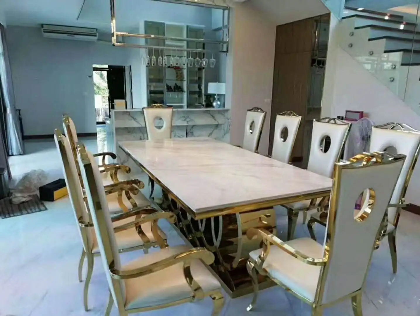 Luxury Shiny Glossy Stainless Steel Hotel Banquet Chairs Wedding Event Rental Dining Chair