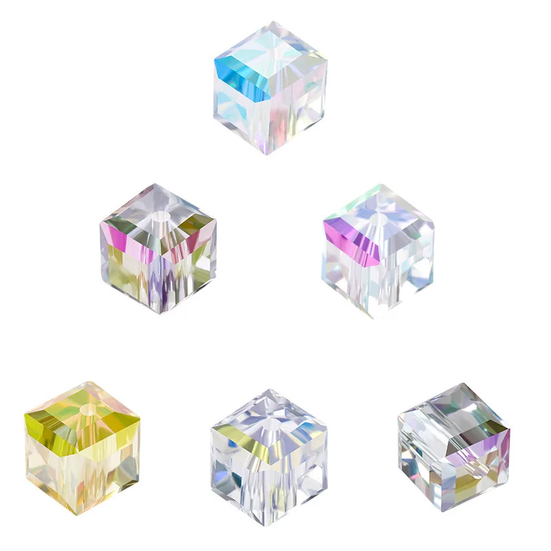 Wholesale shining square cube stick crystal  glass beads suger beads stones for jewelry Making accessories diy cube beads