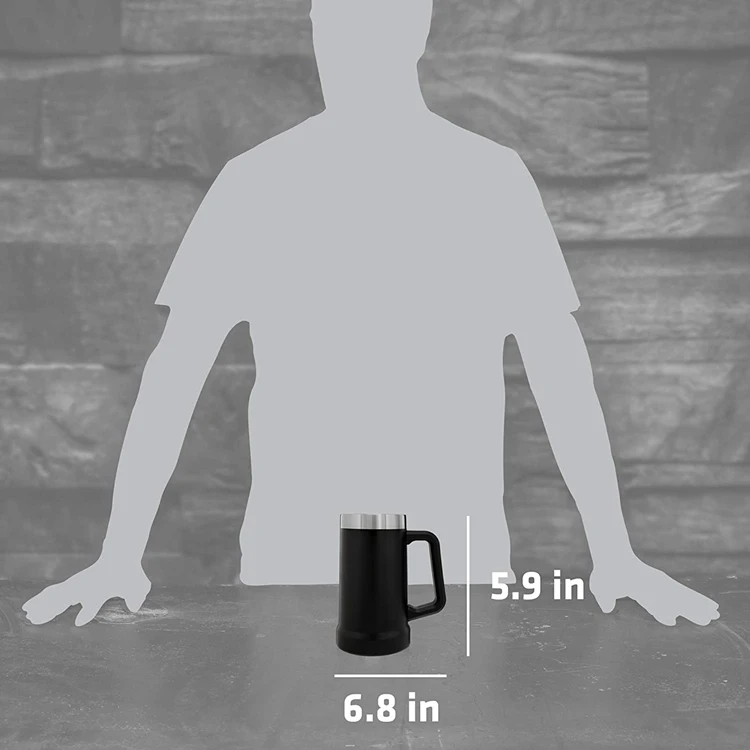 PURPLESEVEN Custom Logo 24oz Thermal Metal Big Grip Beer Stein Mugs Double Wall Vacuum Insulated Stainless Steel Beer Cup Mug