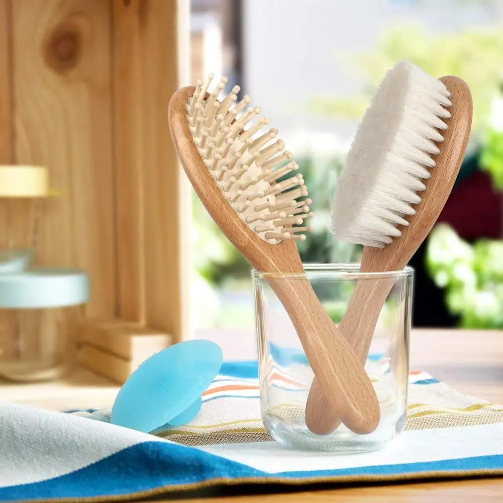 Top Fashion Premium Baby Wooden Hair Brush Baby Hair Brush Set Goat Baby Brush Set Hairbrush Wholesale