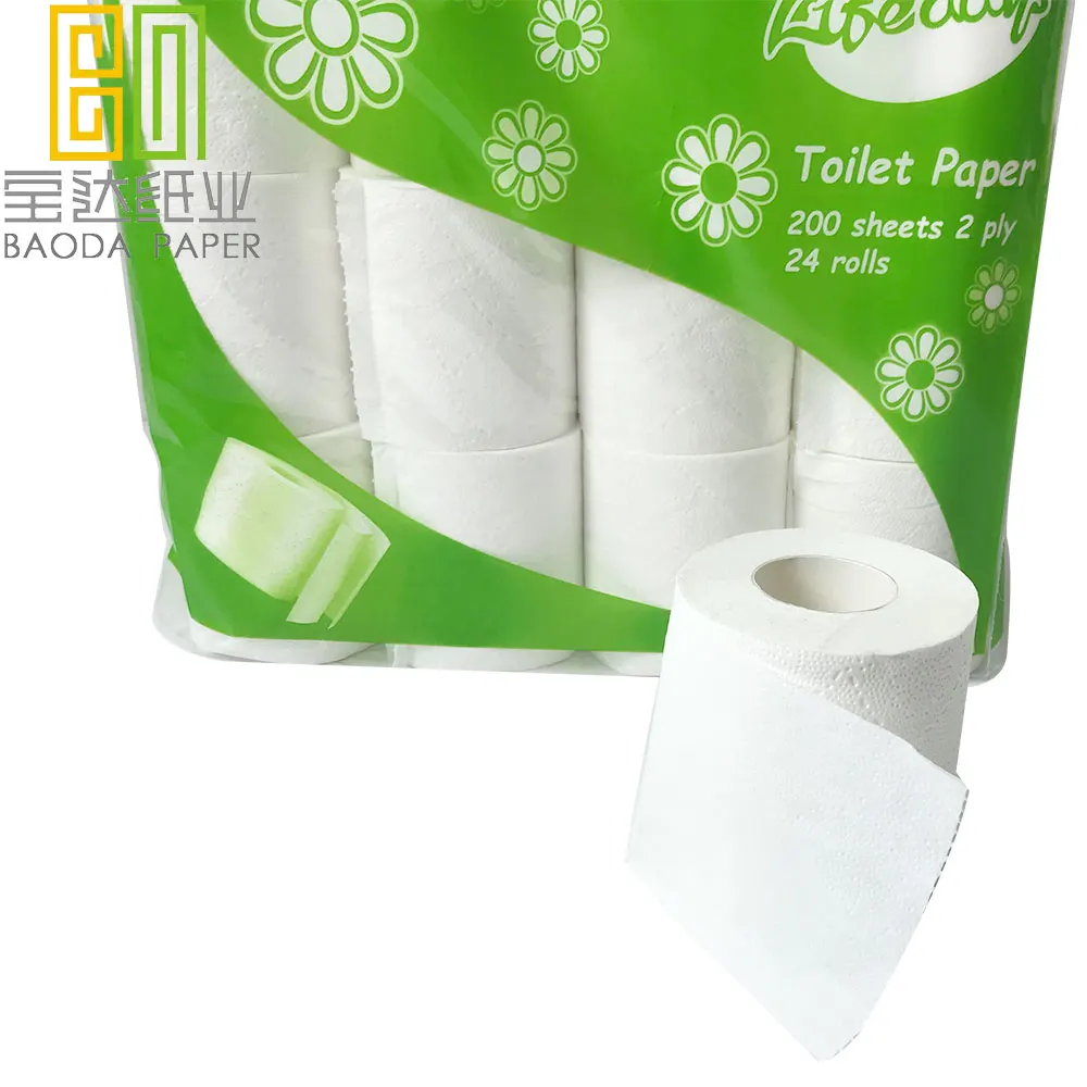 cheap Eco-friendly Biodegradable toilet paper tissue 2 ply 200 sheets per pack custom print toilet paper