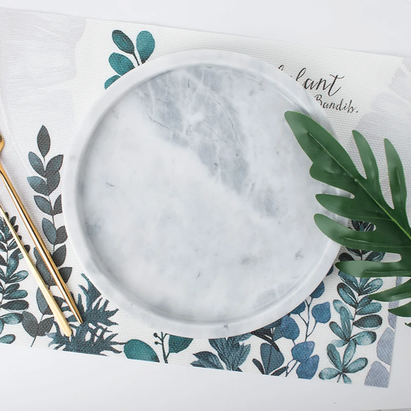 Custom Made Luxury Plate Dinner Plate Round Marble Jewelry Display Serving Coffee Trays for Modern Industrial Style Home Decor